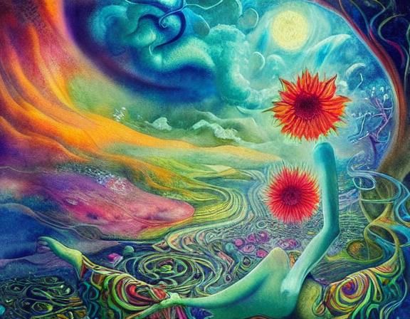 Magical Being with Flowers in Watercolor Style