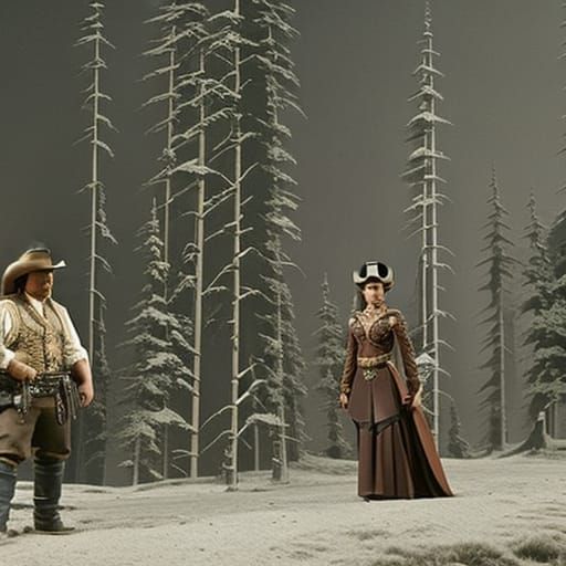 Detailed Western Scene with Cowboy and Cowgirl