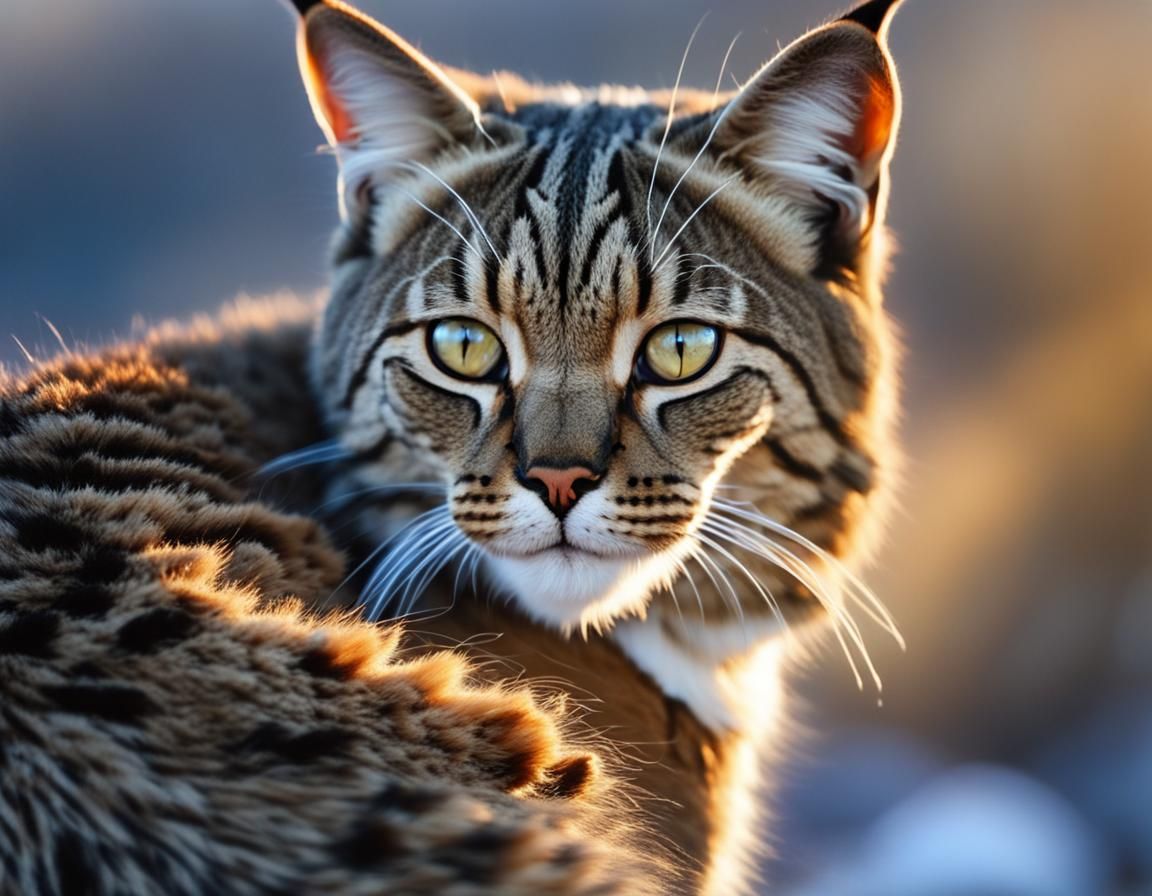 Andean Mountain Cat with Cub: Hyperrealistic Close-Up
