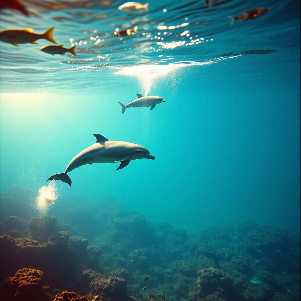 Dolphin and Killer Whale Swim in Harmony Underwater