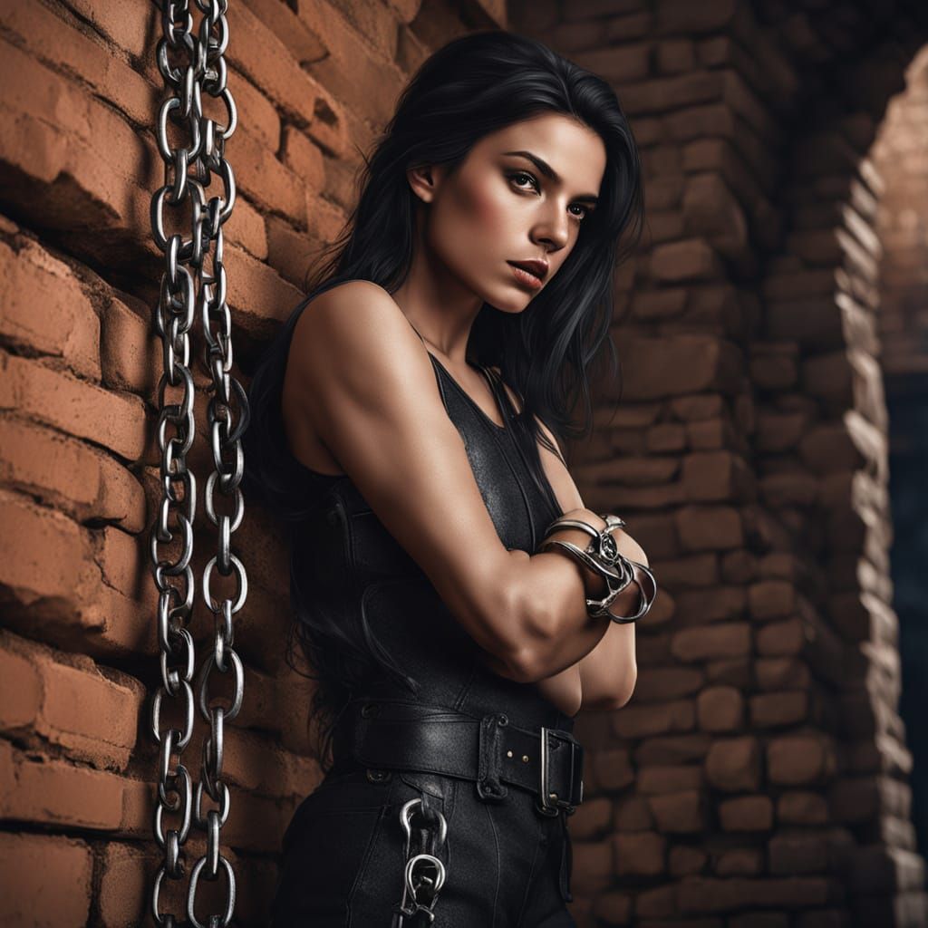 Mysterious Dark Fantasy Warrior in Chrome Handcuffs