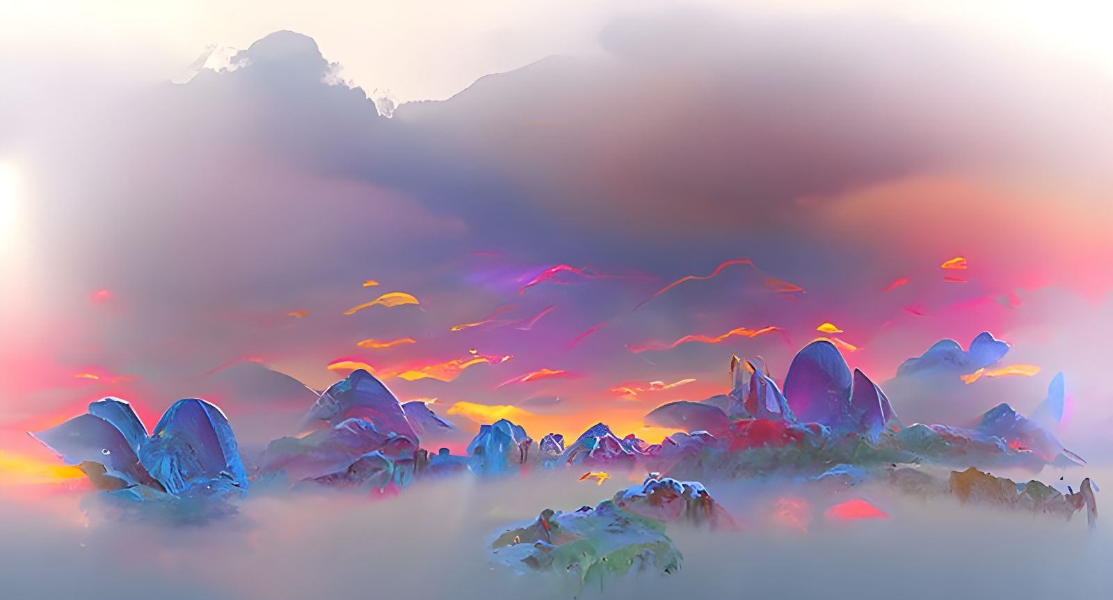 Fantasy Dawn Landscape in Neon Style