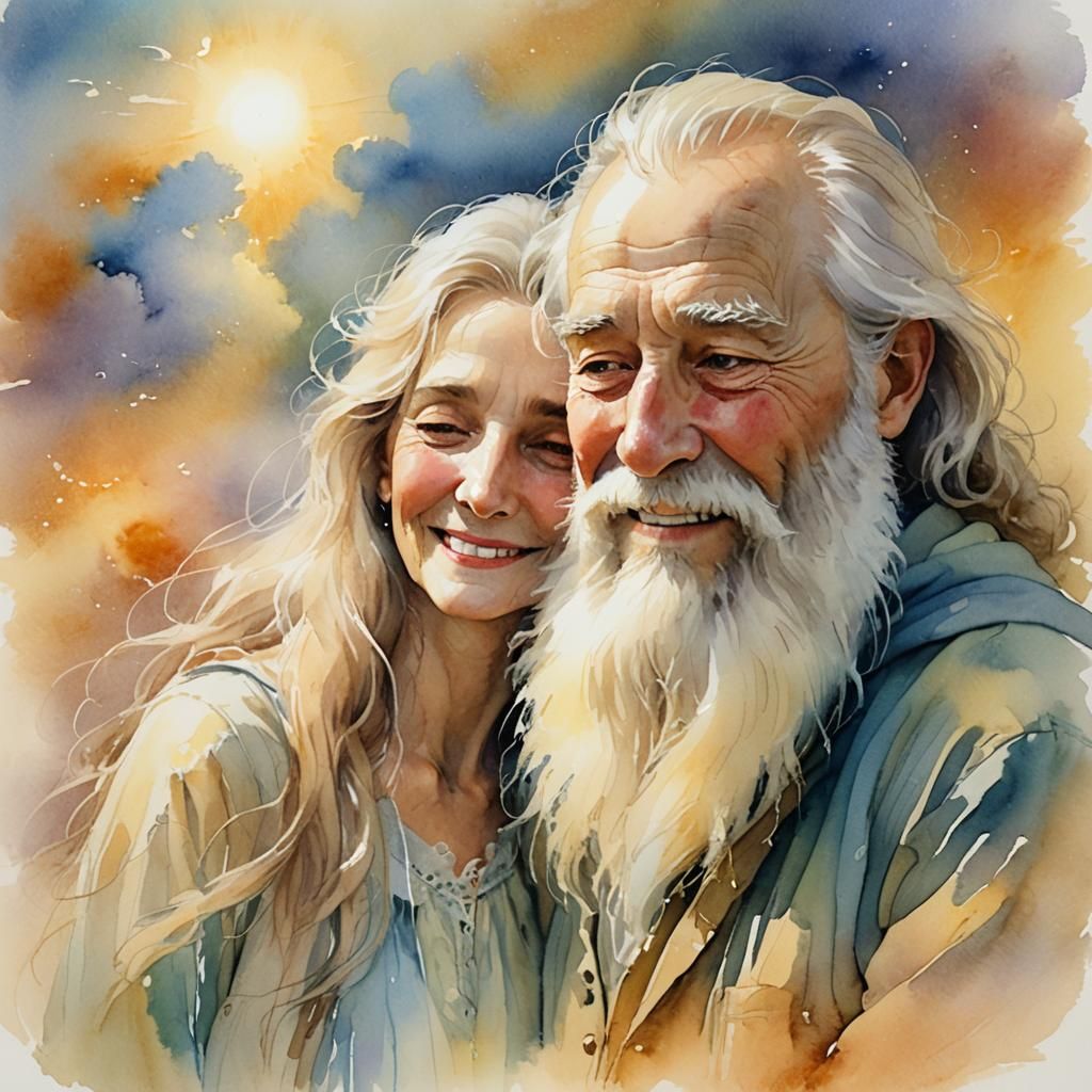 Ethereal Romantic Watercolor of a Gentleman's Tender Embrace