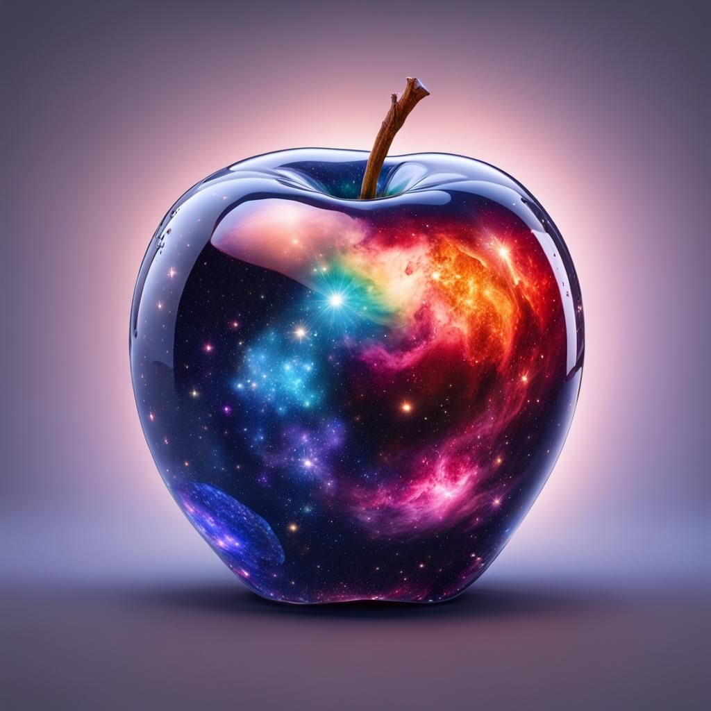 Crystal Apple Filled with Space, Surreal Digital Art