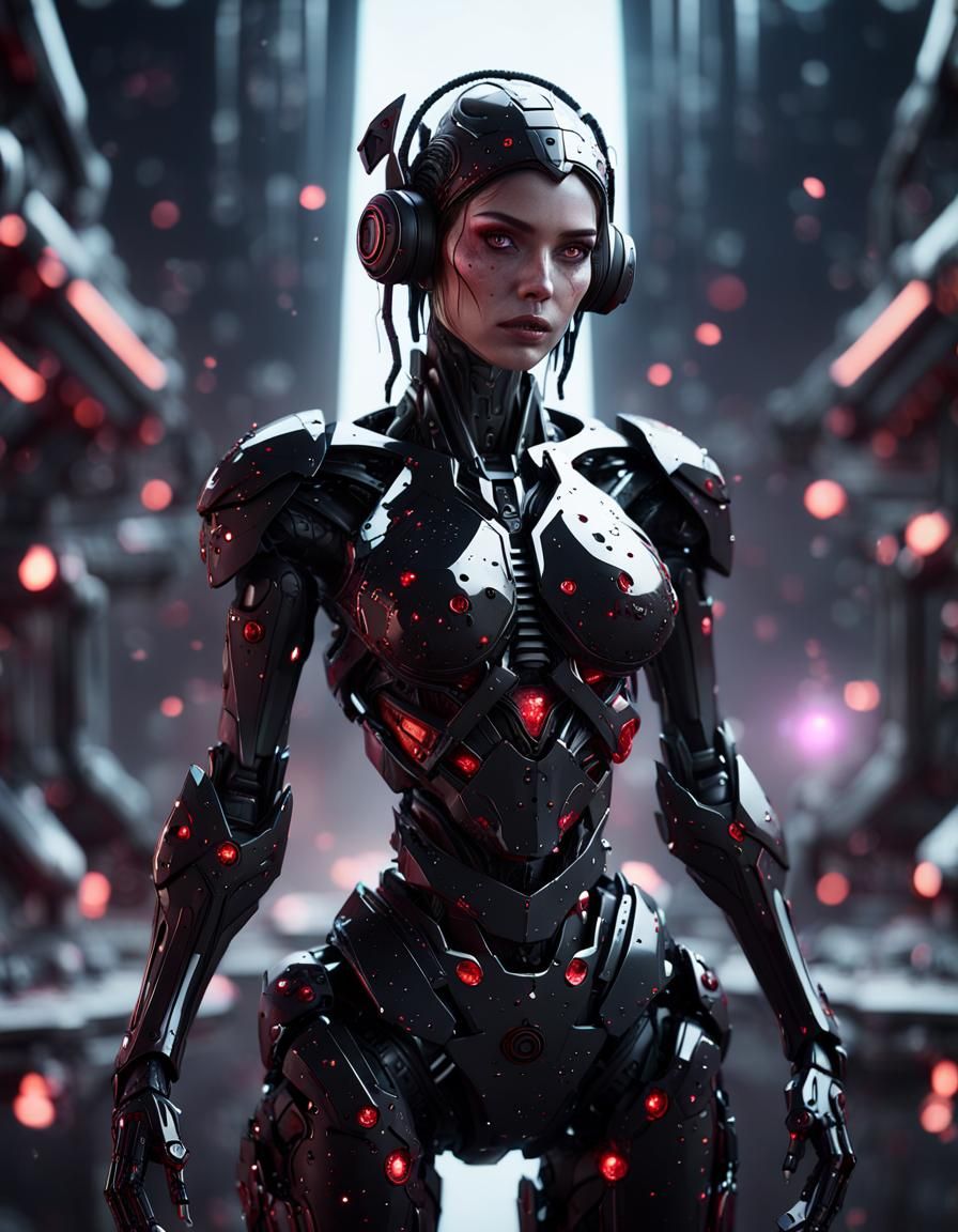 Sad Cosmic Girl in Futuristic Sci-Fi Style