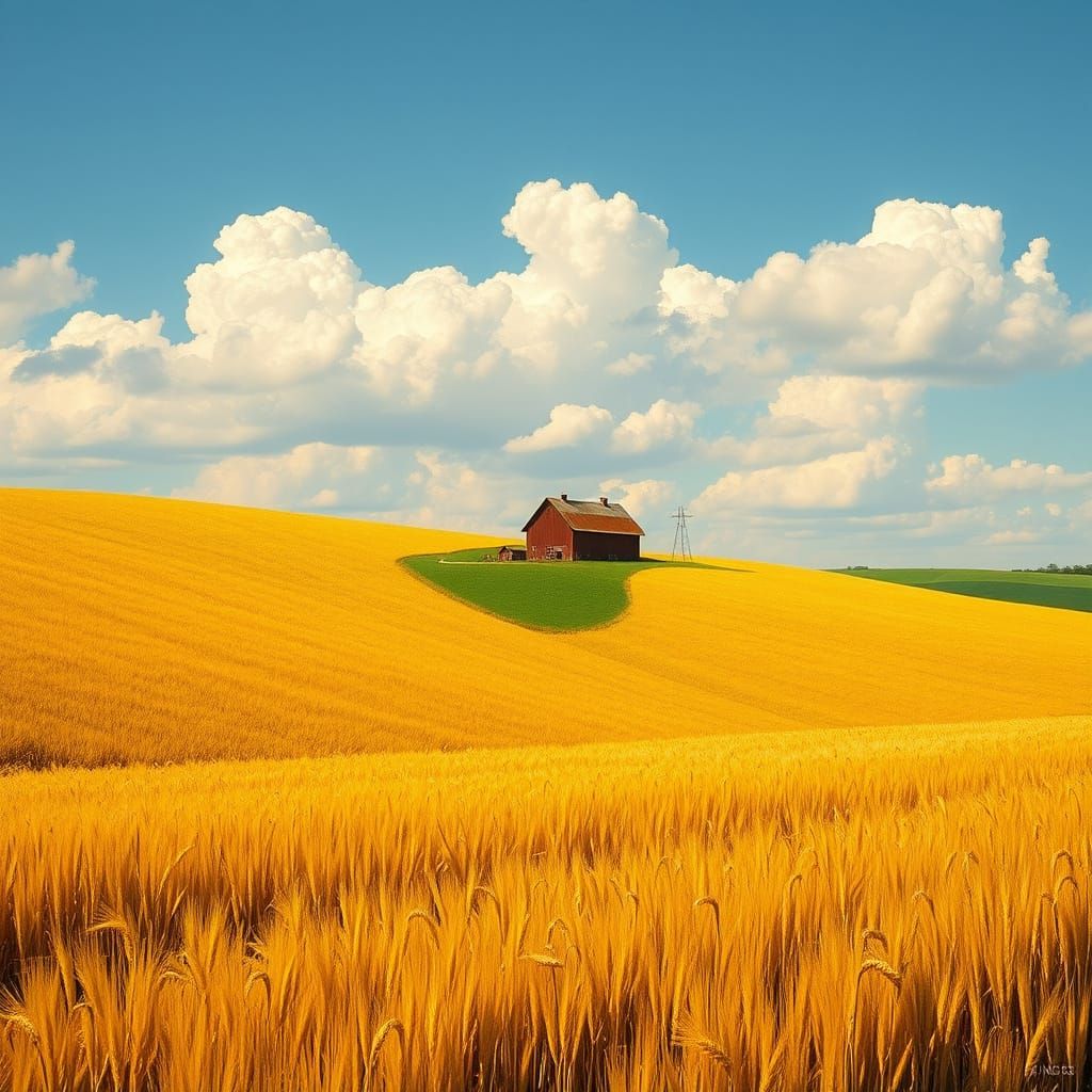 Golden Wheat Fields in Impressionist Style