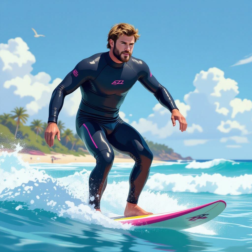 Surfer in Pink and Black Wetsuit at Australian Competition