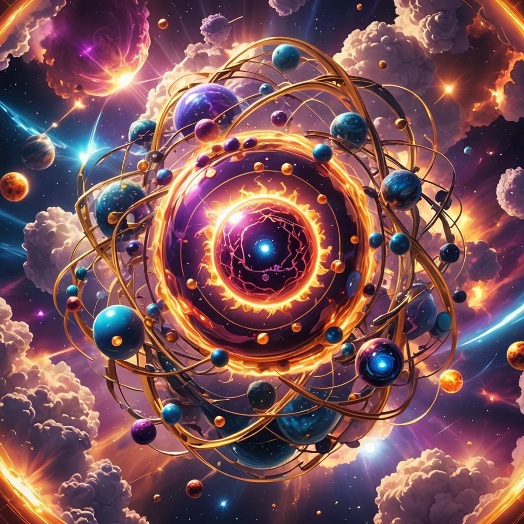 Atomic Vision: Surreal Anime Planets Orbiting Sun