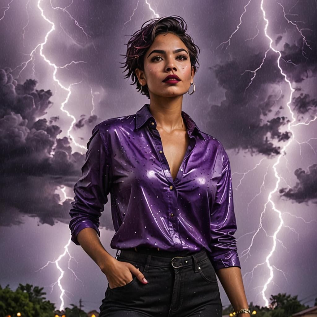 Latina Woman in a Purple Lightning Storm
