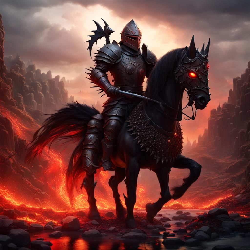 Death Knight on Fire Horse in Canyon