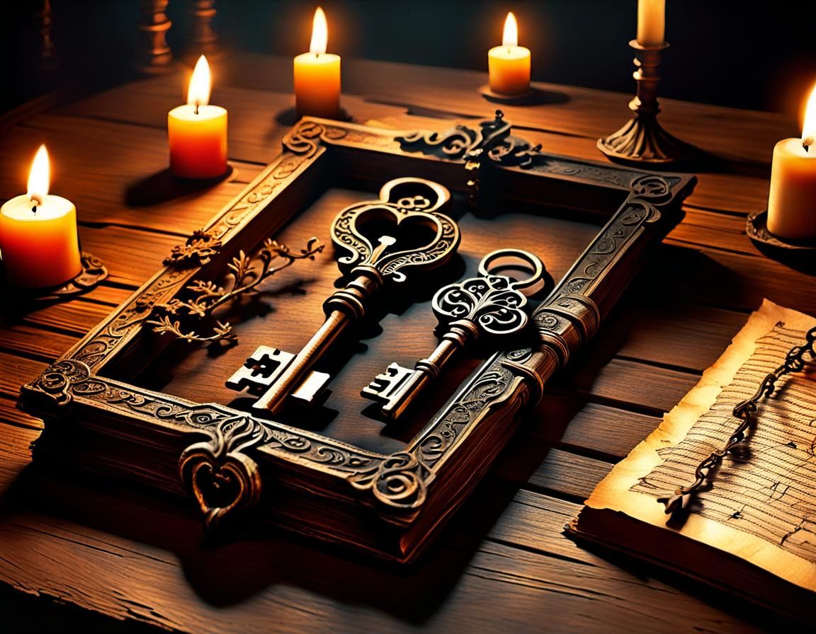 Ancient Key Emits Smoke in Gothic Candlelight