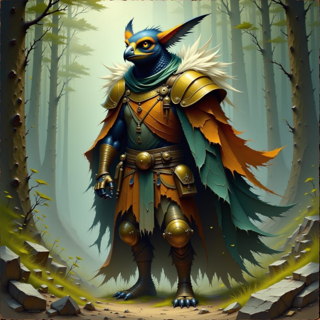 Wek'-wek the Falcon in Misty Forest, Mystical Realism