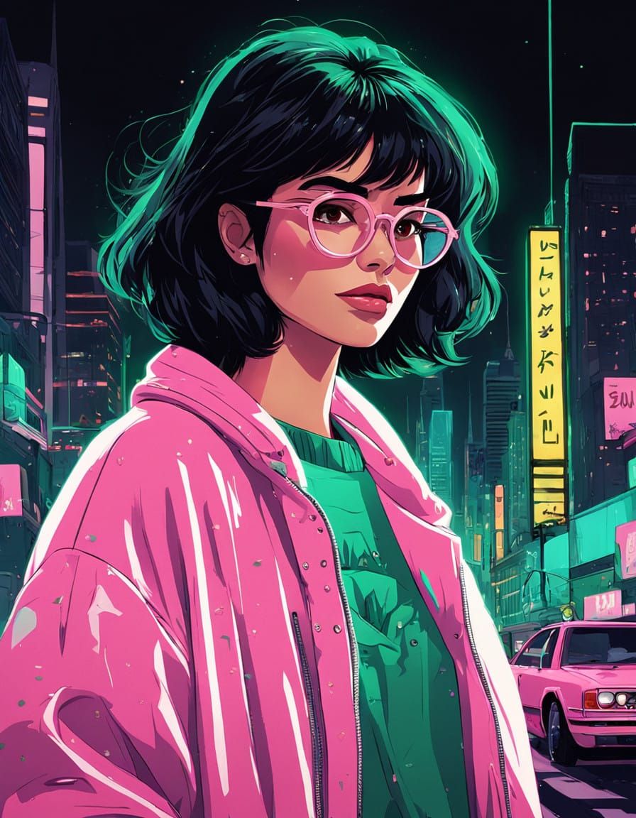 Elegantly Sophisticated Girl in Bold Memphis-Inspired Minima...