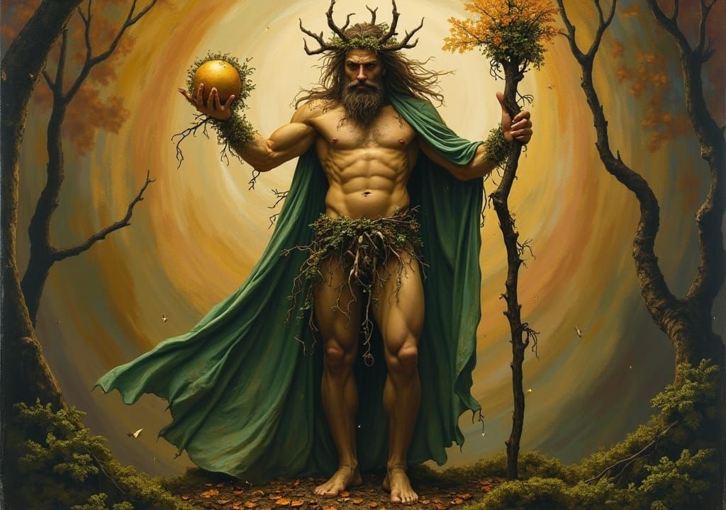 Pagan Nature God as Vitruvian Man in Old Masters Style