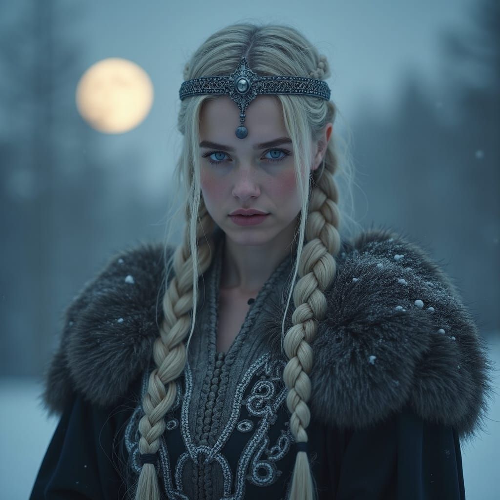 Viking Goddess Vor Under the Moon