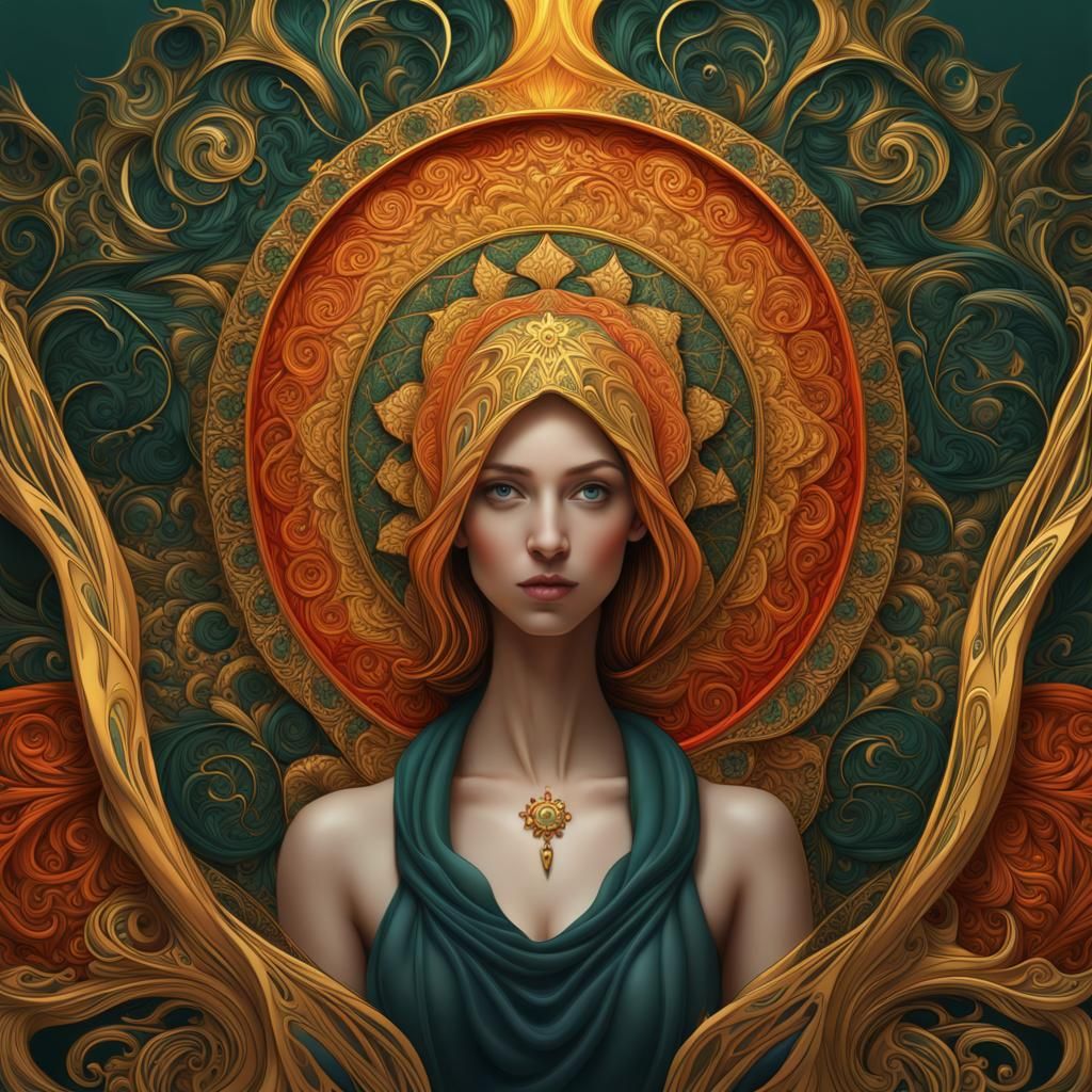 Woman with Golden Halo in Orthodox Icon Style