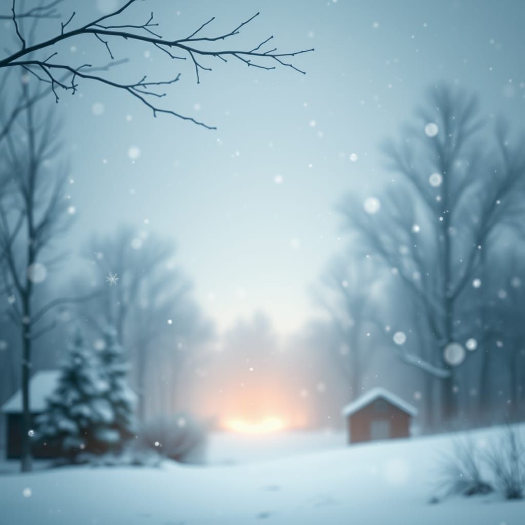 Snowflakes Falling on Winter Landscape: Whimsical Art