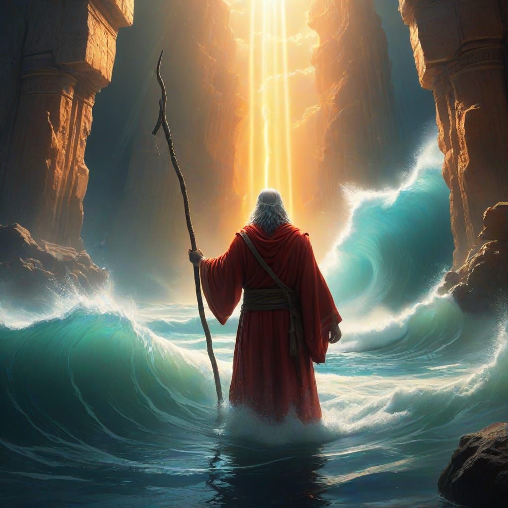 Moses Parts the Red Sea with Glowing Rod