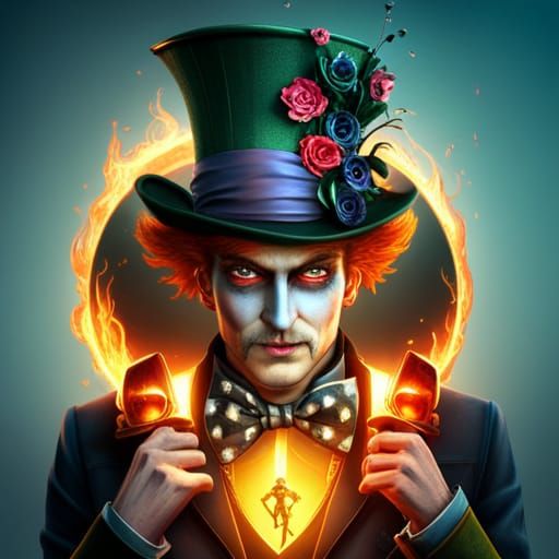 Mad Hatter Portrait with Guns and Roses
