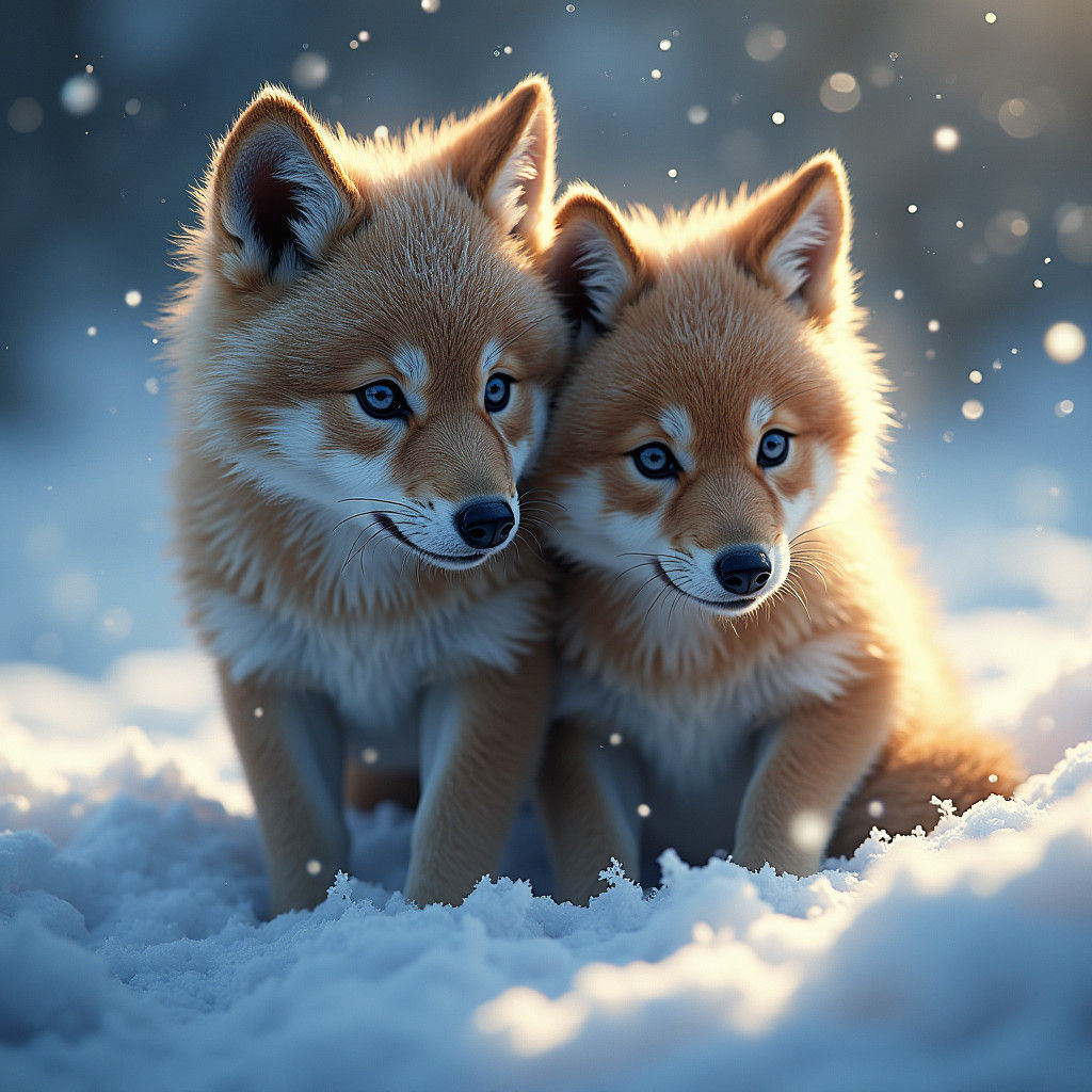 Wolf Cubs in Snowstorm: Hyperrealistic Concept Art