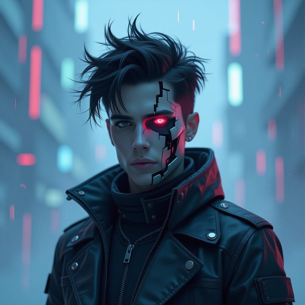 Digital Glitch Portrait in Cyberpunk Style