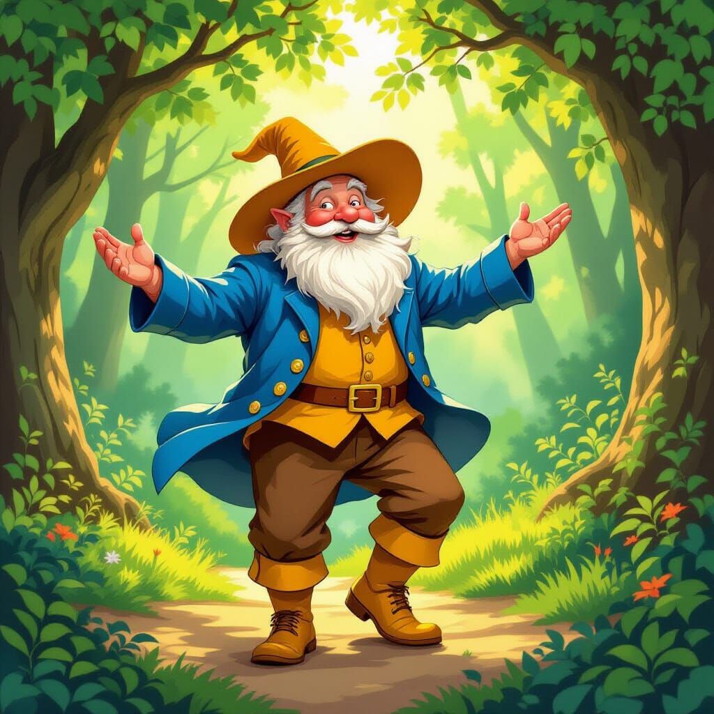 Tom Bombadil's Joyful Dance in Lush Forest