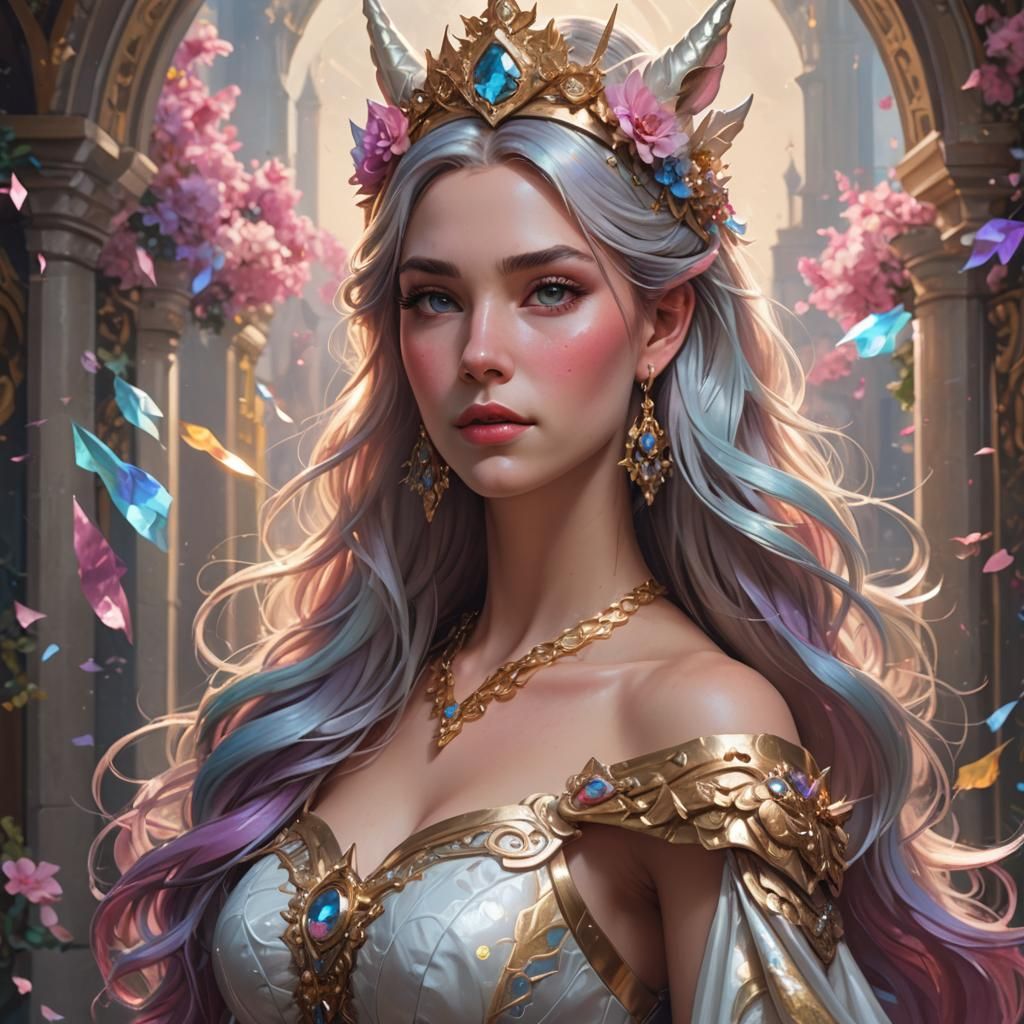 Princess with Unicorn Accessories: Hyperdetailed Portrait