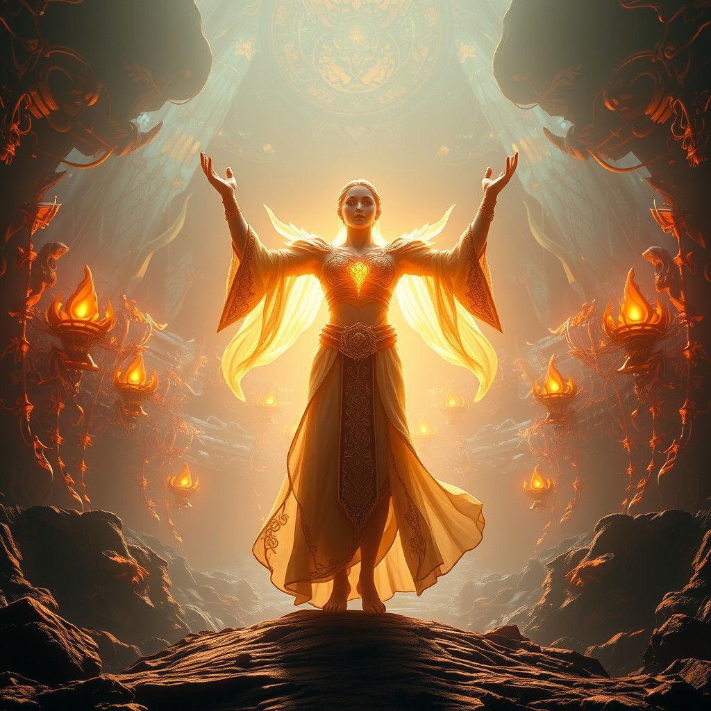 Ethereal Figure in Golden Light: 3D Game Art