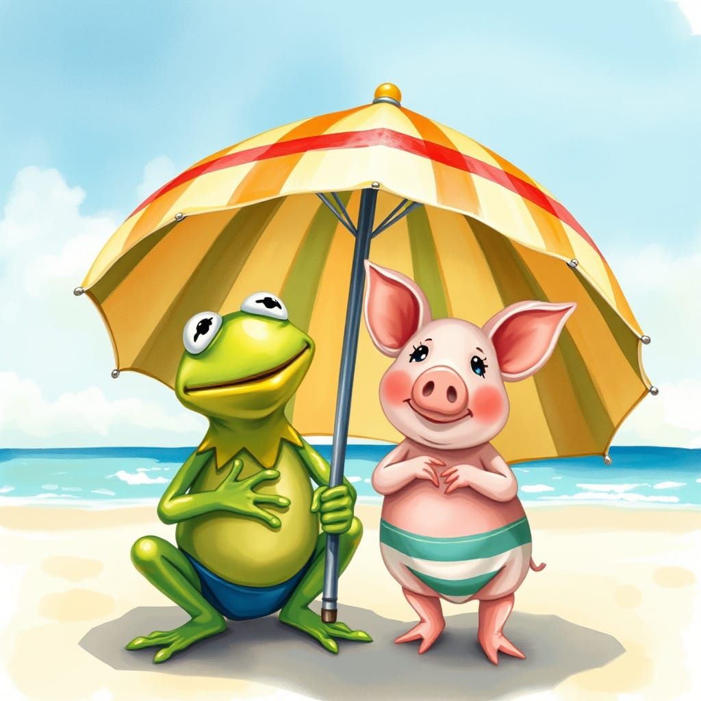 Kermit and Peggy on a Sunny Beach