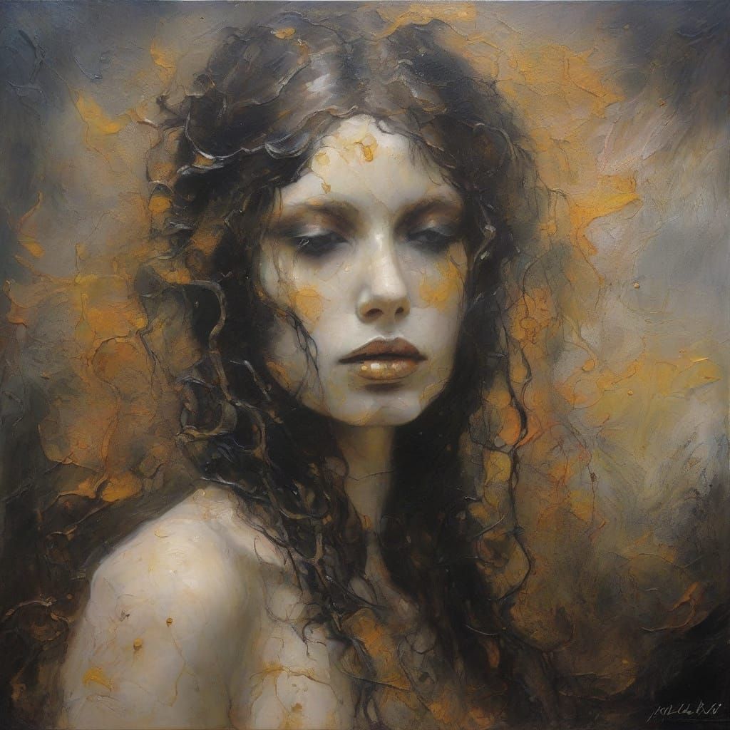 Surreal Encaustic Masterpiece in Dark, Manipulative Style