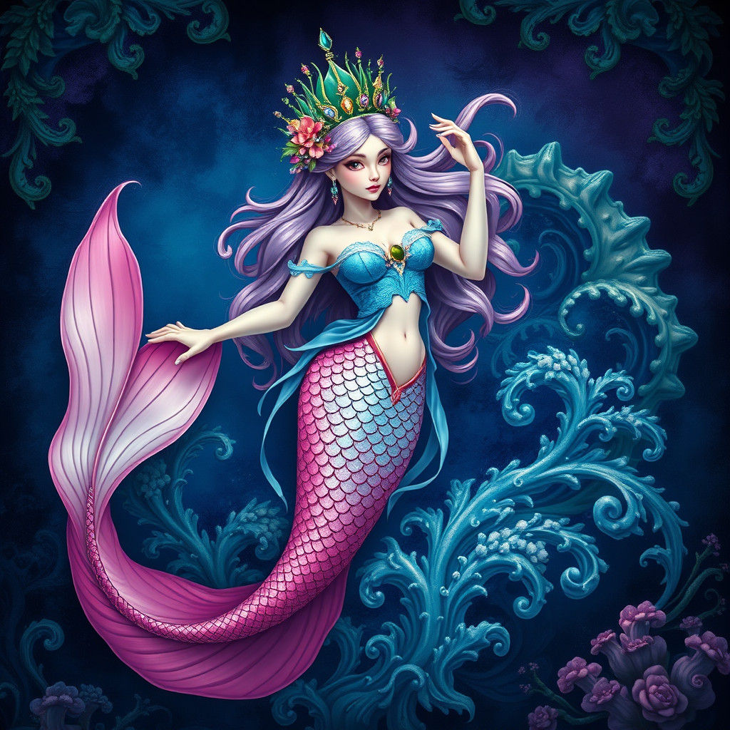Majestic Siren Mermaid with Pink Tail in Fantasy Style