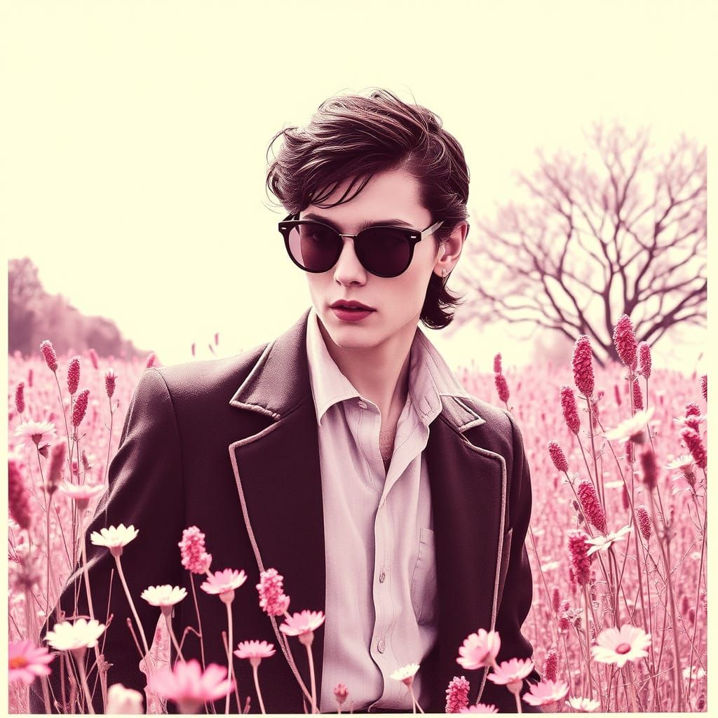 Risograph-Inspired Monochromatic Spring Scene with a Debonai...