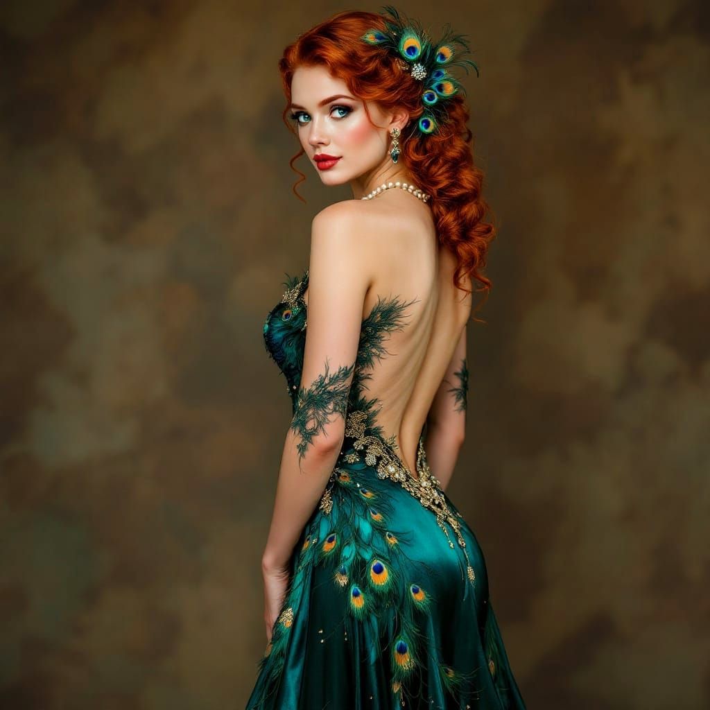 Vintage Hollywood Goddess in Art Deco Silk Gown