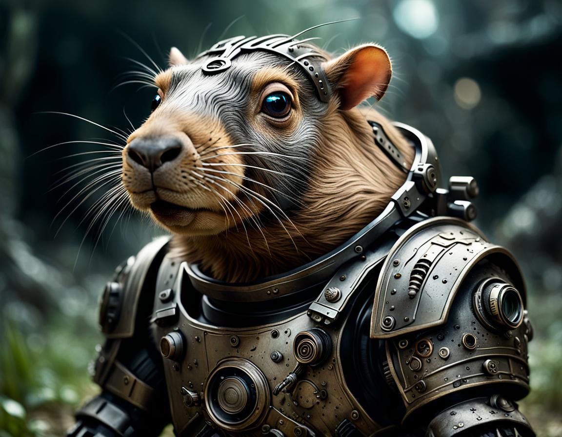 Capybara in Bio-Organic Power Armour, Sci-Fi Art