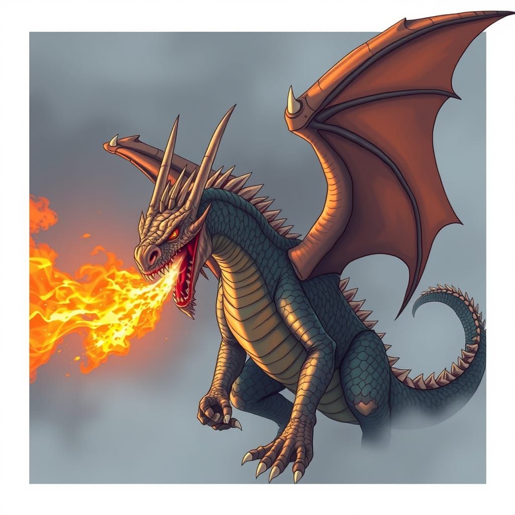 Dragon Spitting Fire: A Scaly Beast Unleashed