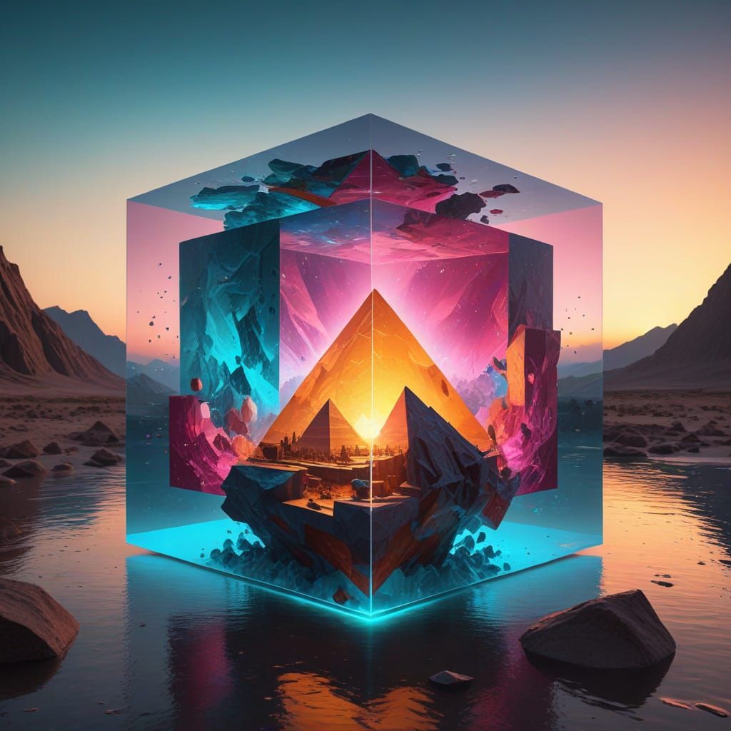 Surreal Geometric Dreamscape in Vibrant Primary Colors