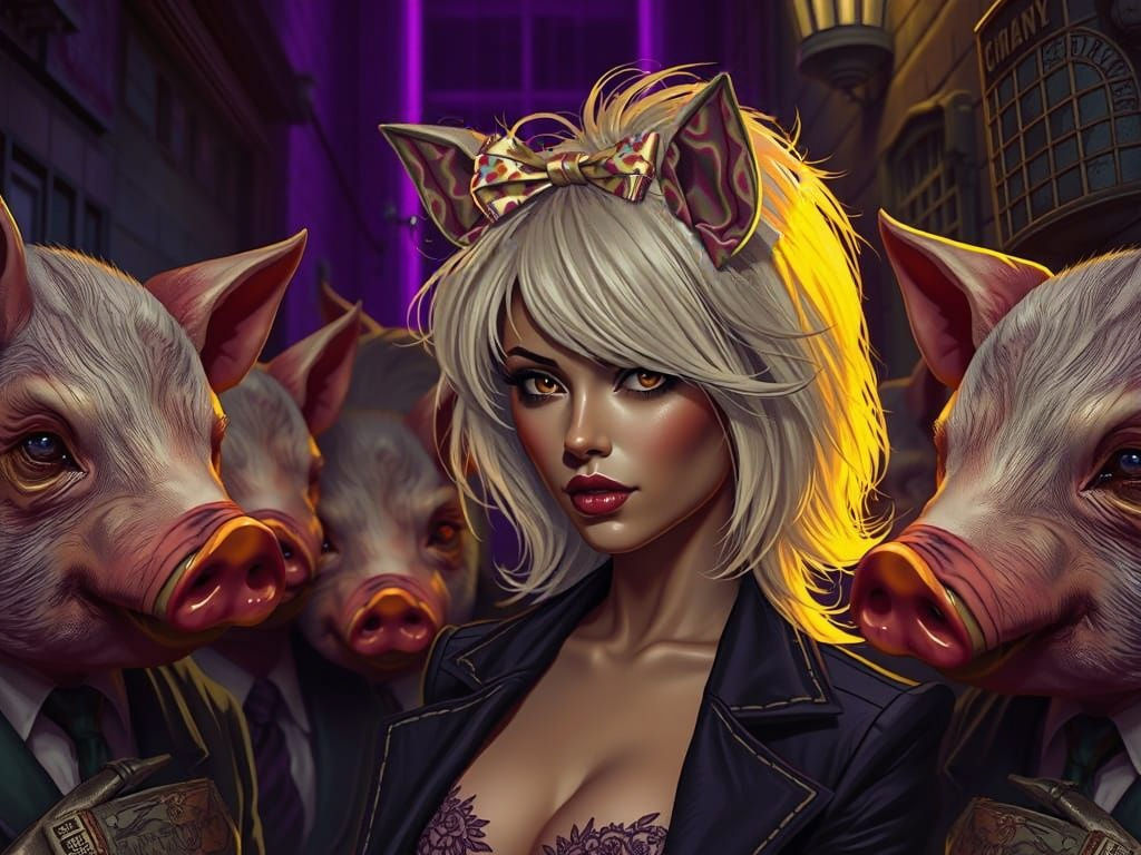 Pig Gangsters Adore Blonde Boss in Film Noir