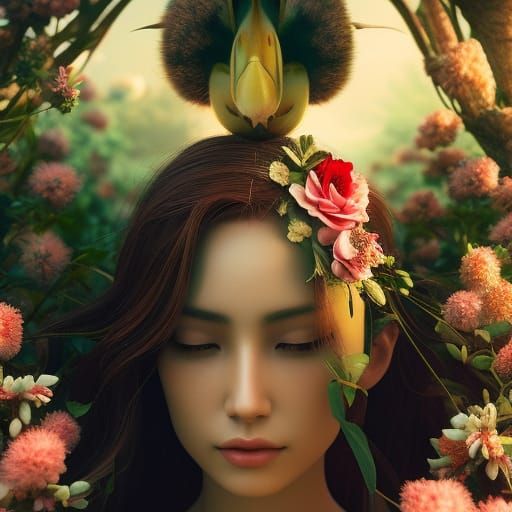 Surreal Woman Portrait in 3D Render Style