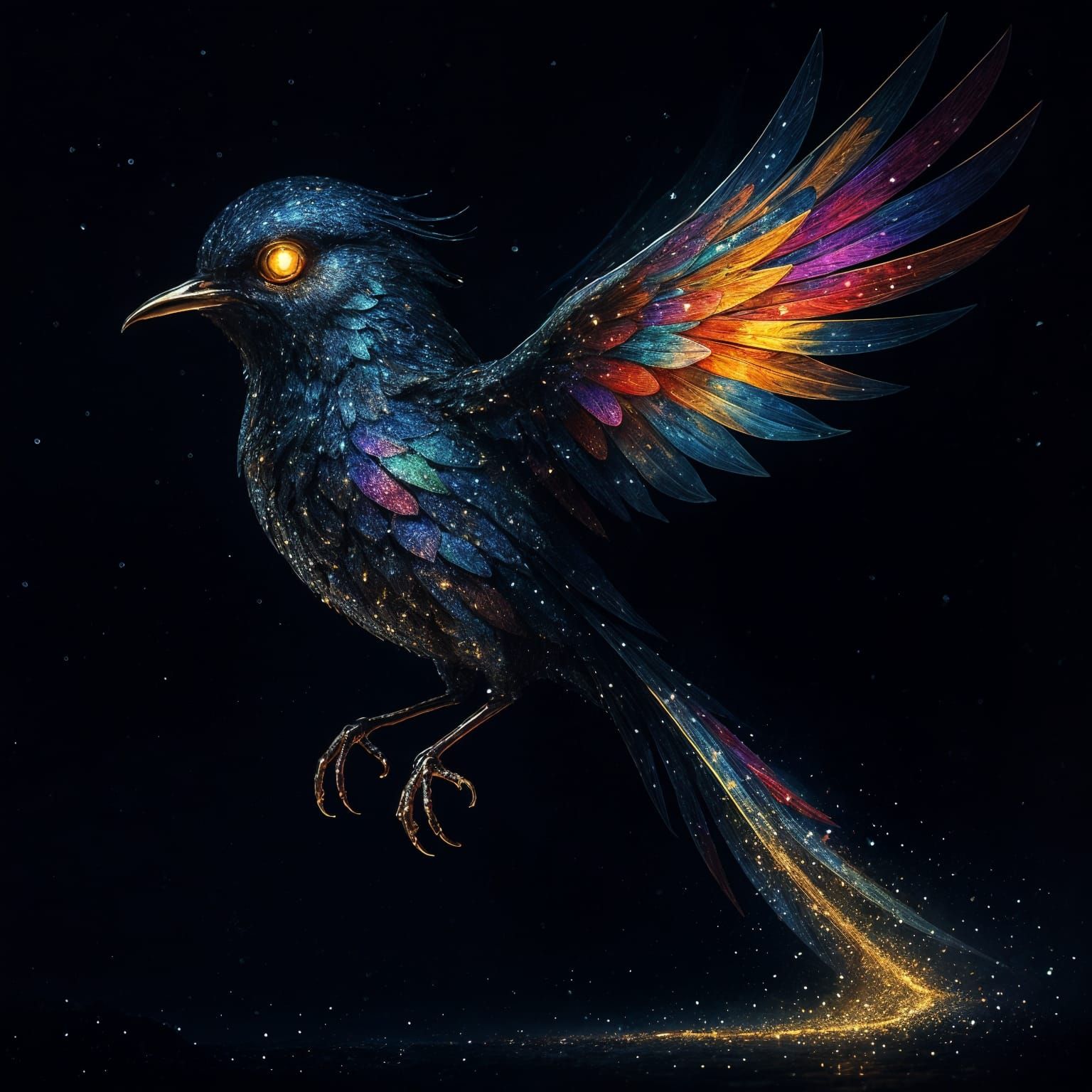 Iridescent Bird at Night: 3D Game Cinematic Render