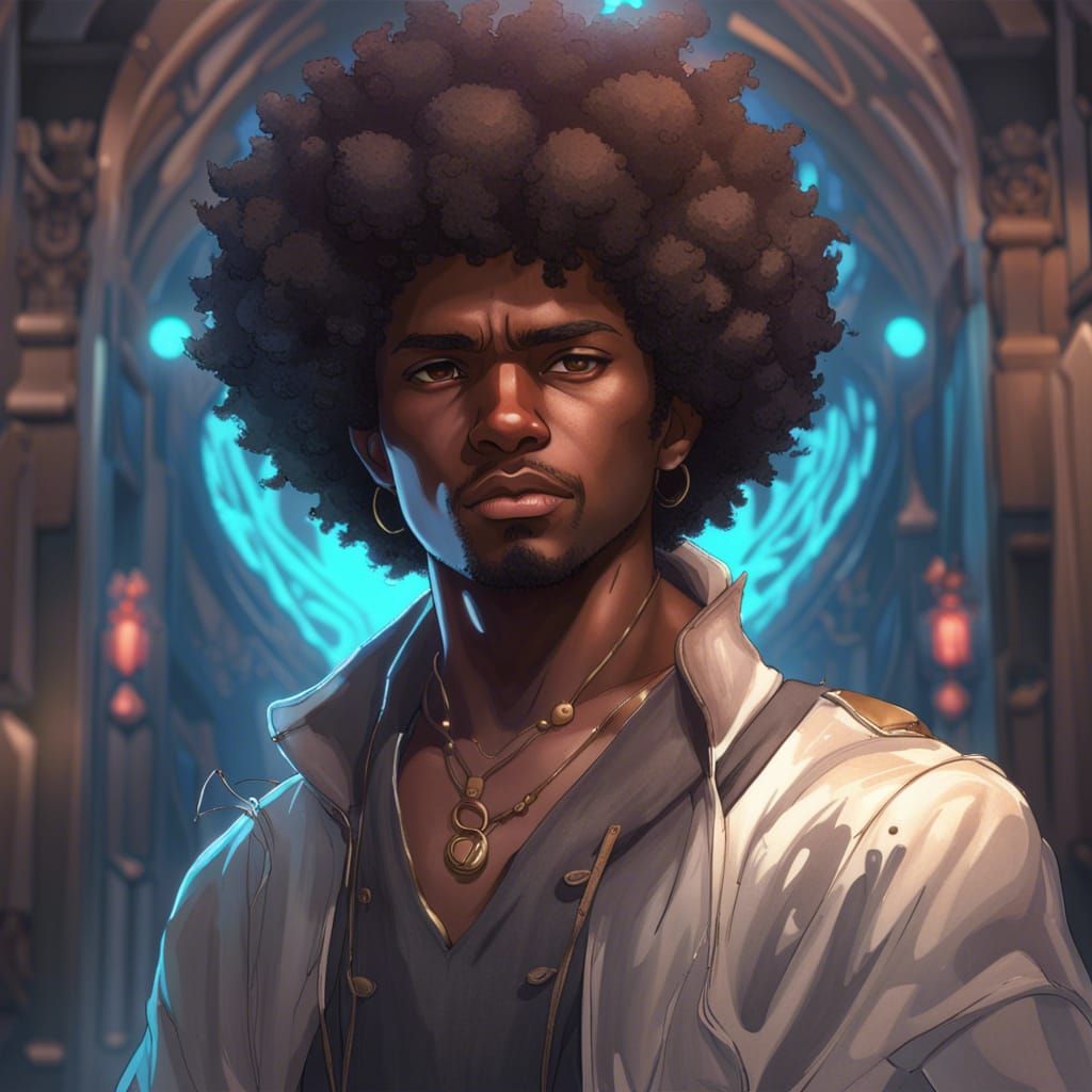 Anime Portrait of a Black Man with Afro