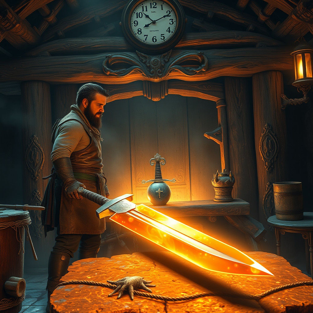 Blacksmith at Mystical Forge Forging an Ethereal Sword