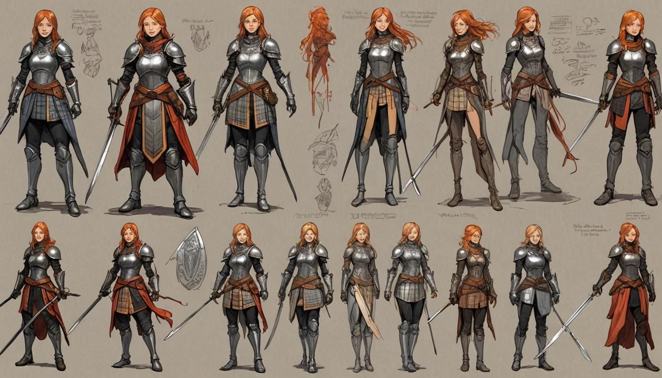 Female Knight Character Design Sheet in Celtic Style
