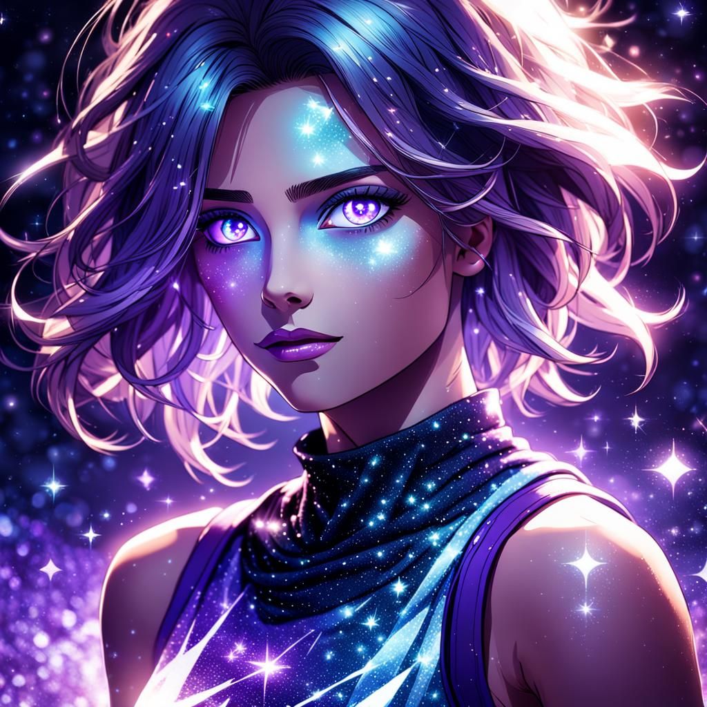 Woman with Glowing Galaxy Eyes in Digital Art