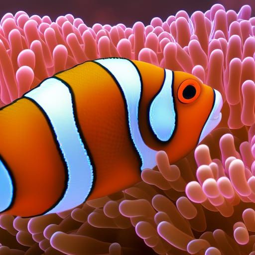 Cute Clownfish and Anemone in 3D Digital Art