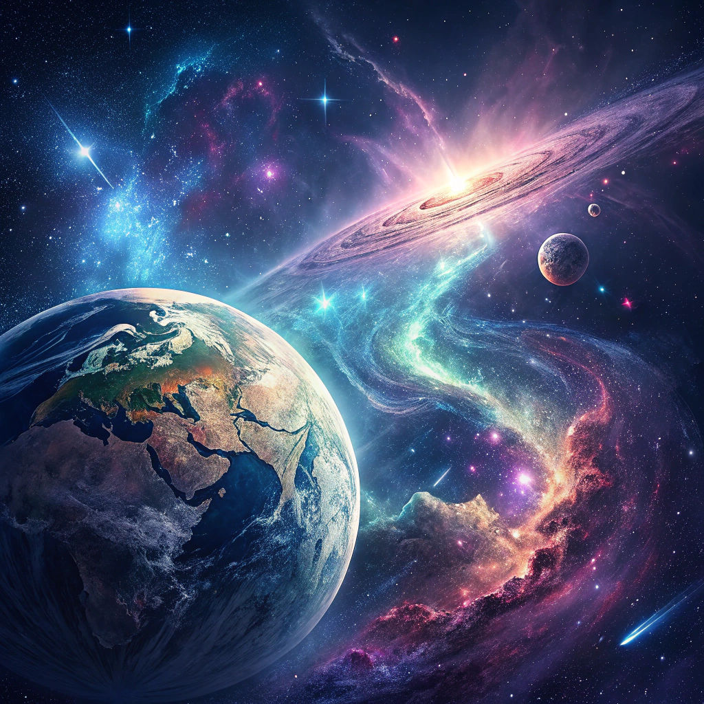 Earth and Universe Double Exposure in Cosmic Futurism