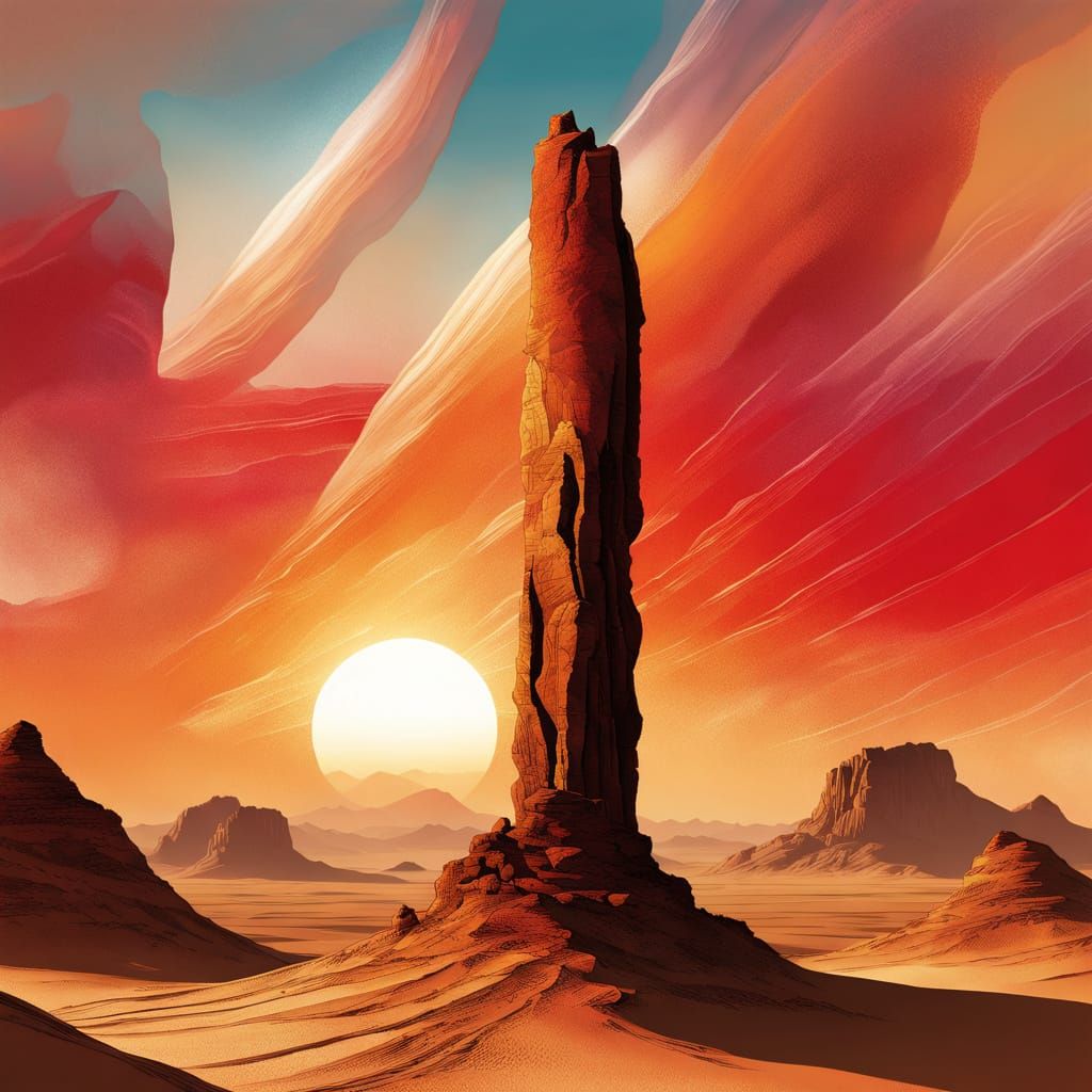 Stylite Ascetic Meditates Atop Desert Pillar