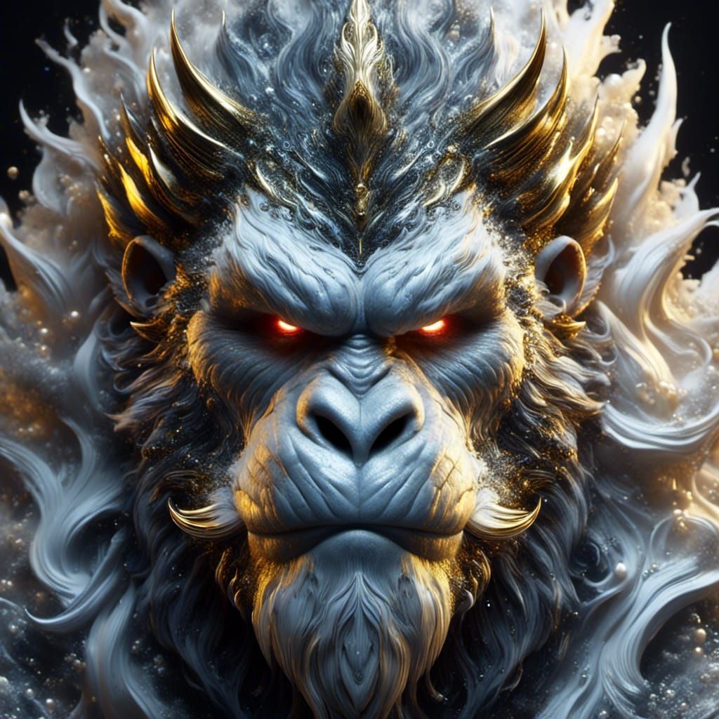 Dragon Gorilla with Viking in Hyperrealistic Style