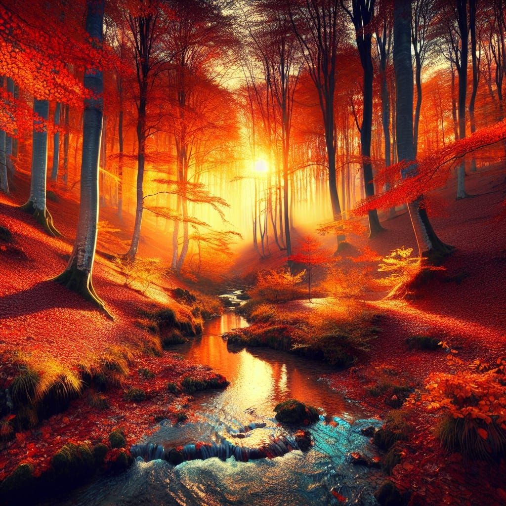 Tranquil Autumn Forest with Silver Stream