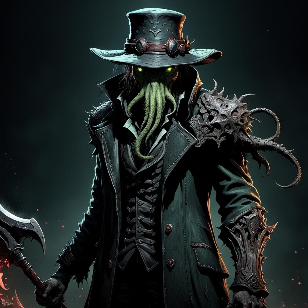 Cthulhu as Bloodborne Hunter, Dark Fantasy Concept Art