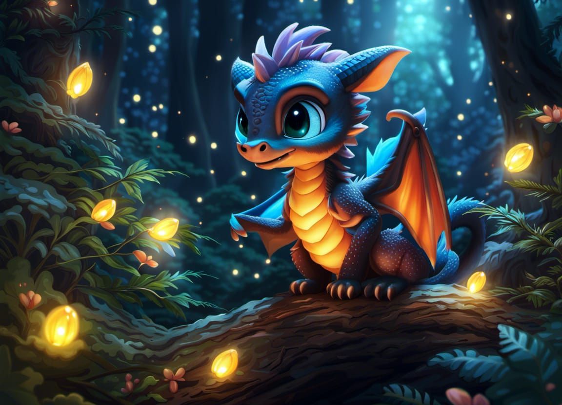 Fluffy Galaxy Dragon in Fairytale Forest